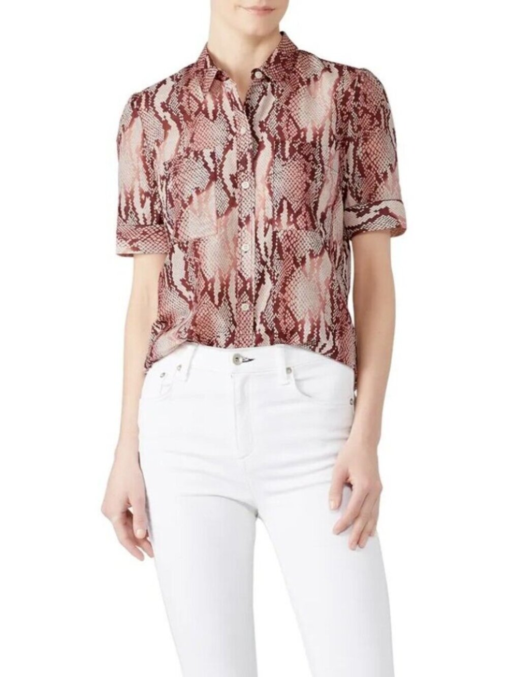 NWOT CURRENT/ELLIOTT Bermuda Pink Snake Cotton Silk Button Up Blouse, Size 1/S